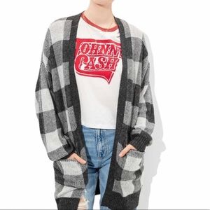 American Eagle Oversized Buffalo Plaid Wool Cardigan Sweater